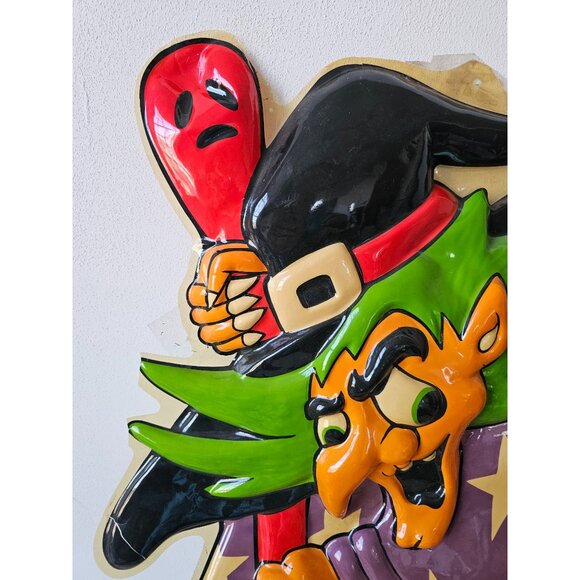 Vintage witch celluloid plastic Halloween hanging lawn window cauldron skulls ca - Picture 7 of 13